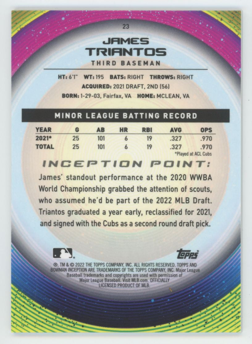 2022 Bowman Inception James Triantos Initiation Red Foil /5 #23