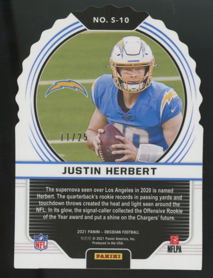 2021 Panini Obsidian Justin Herbert Orange Supernova Die-Cut /25 #S-10
