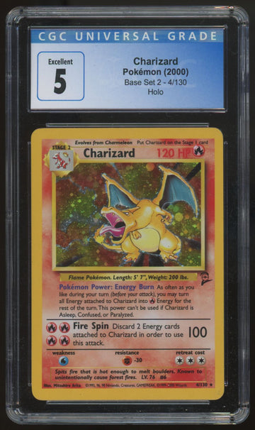 2000 Pokemon Charizard Base Set 2 Holo #4 CGC 5