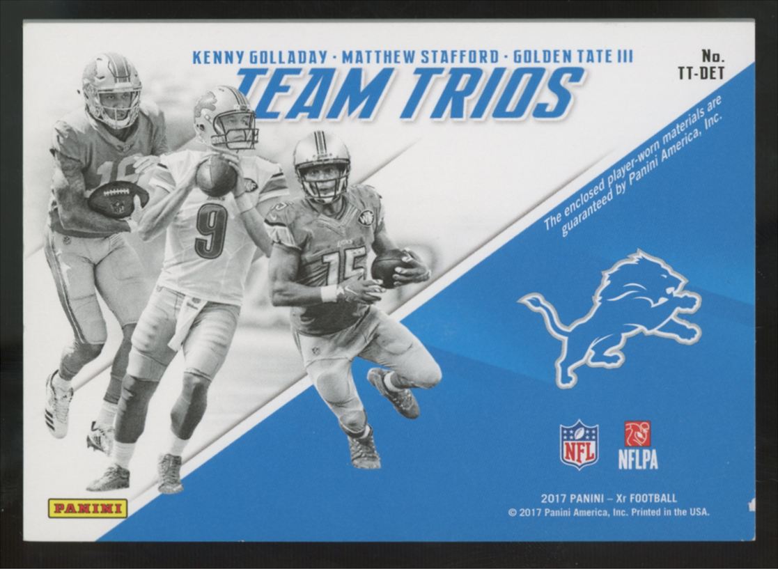 2017 Panini XR Stafford/Golladay/Tate III Orange Team Trios Triple Patch /25