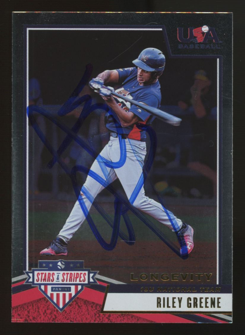 2019 USA Stars & Stripes Riley Greene Longevity #34 Signed Auto JSA
