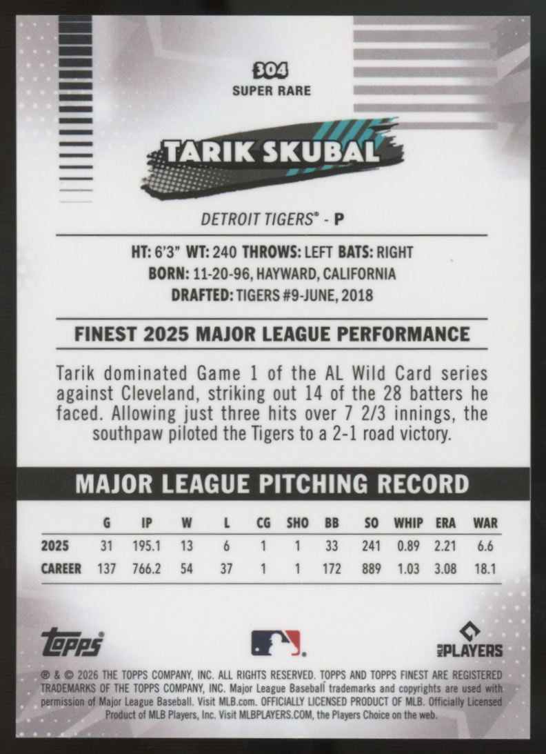 2026 Topps Finest Tarik Skubal Red Refractor /5 #304