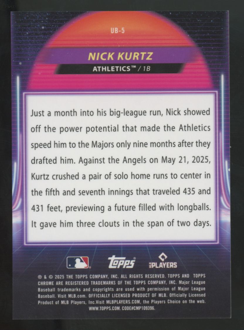 2025 Topps Chrome Cosmic Nick Kurtz RC Green Space Dust Ultraviolet Beam /75