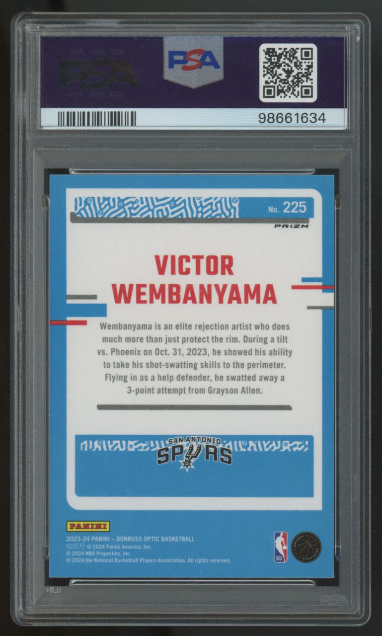 2023-24 Panini Donruss Optic Victor Wembanyama Rated Rookie Holo #225 PSA 9
