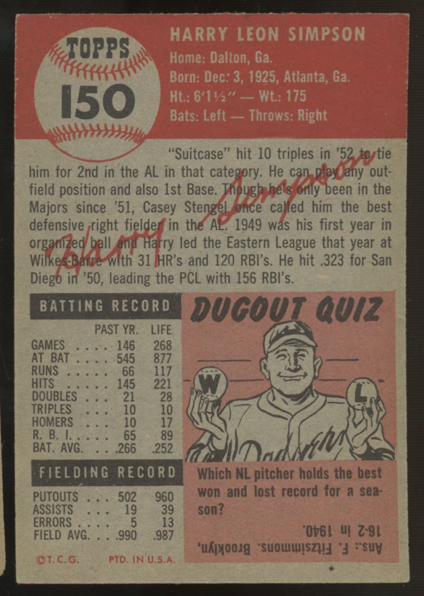 1953 Topps Harry Simpson #150 EX+