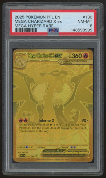 2025 Pokemon Mega Charizard X ex Phantasmal Flames Hyper Rare #130 PSA 8