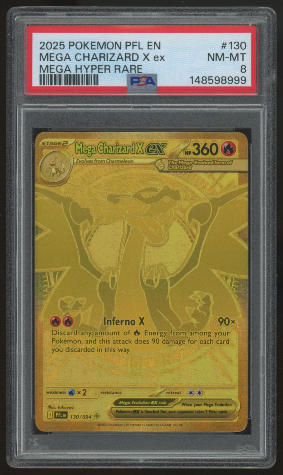 2025 Pokemon Mega Charizard X ex Phantasmal Flames Hyper Rare #130 PSA 8