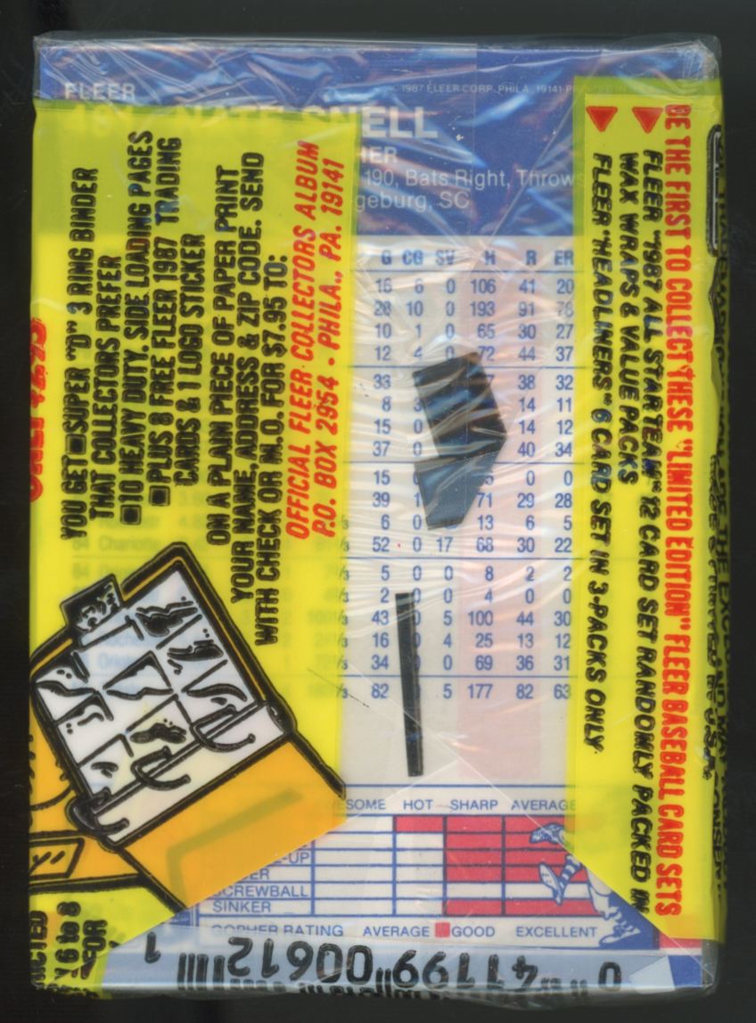 1987 Fleer Baseball Cello Pack w/Bo Jackson Top