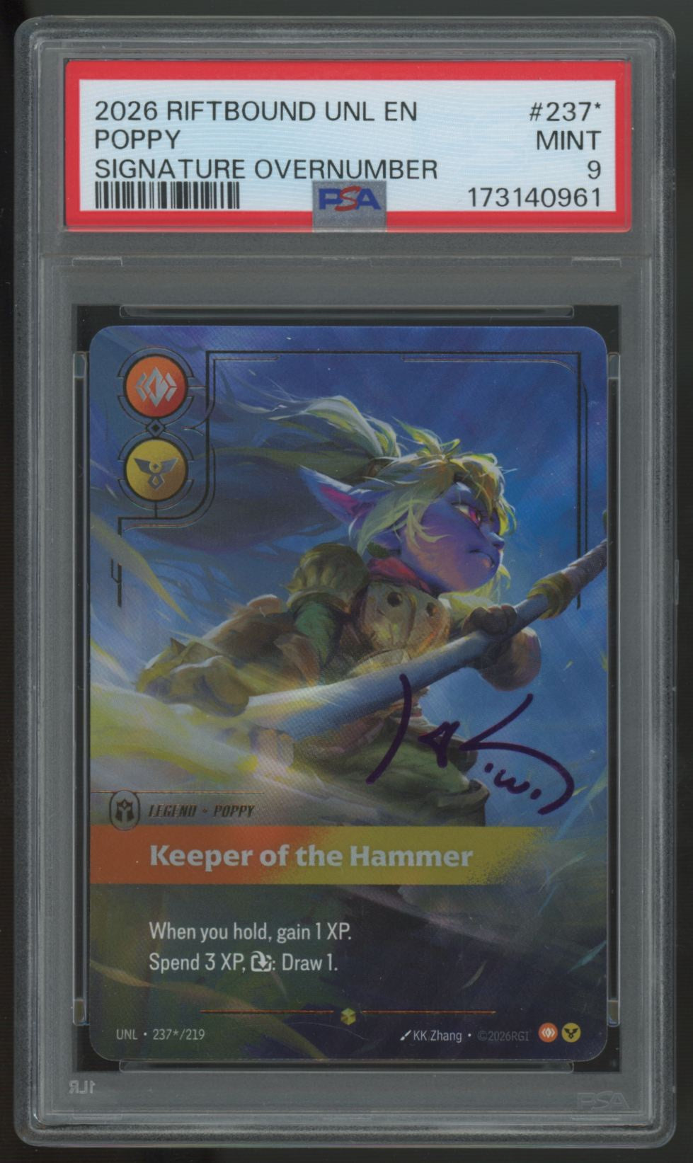 2026 Riftbound Poppy, Keeper of the Hammer UNL Signature Overnumber #237 PSA 9