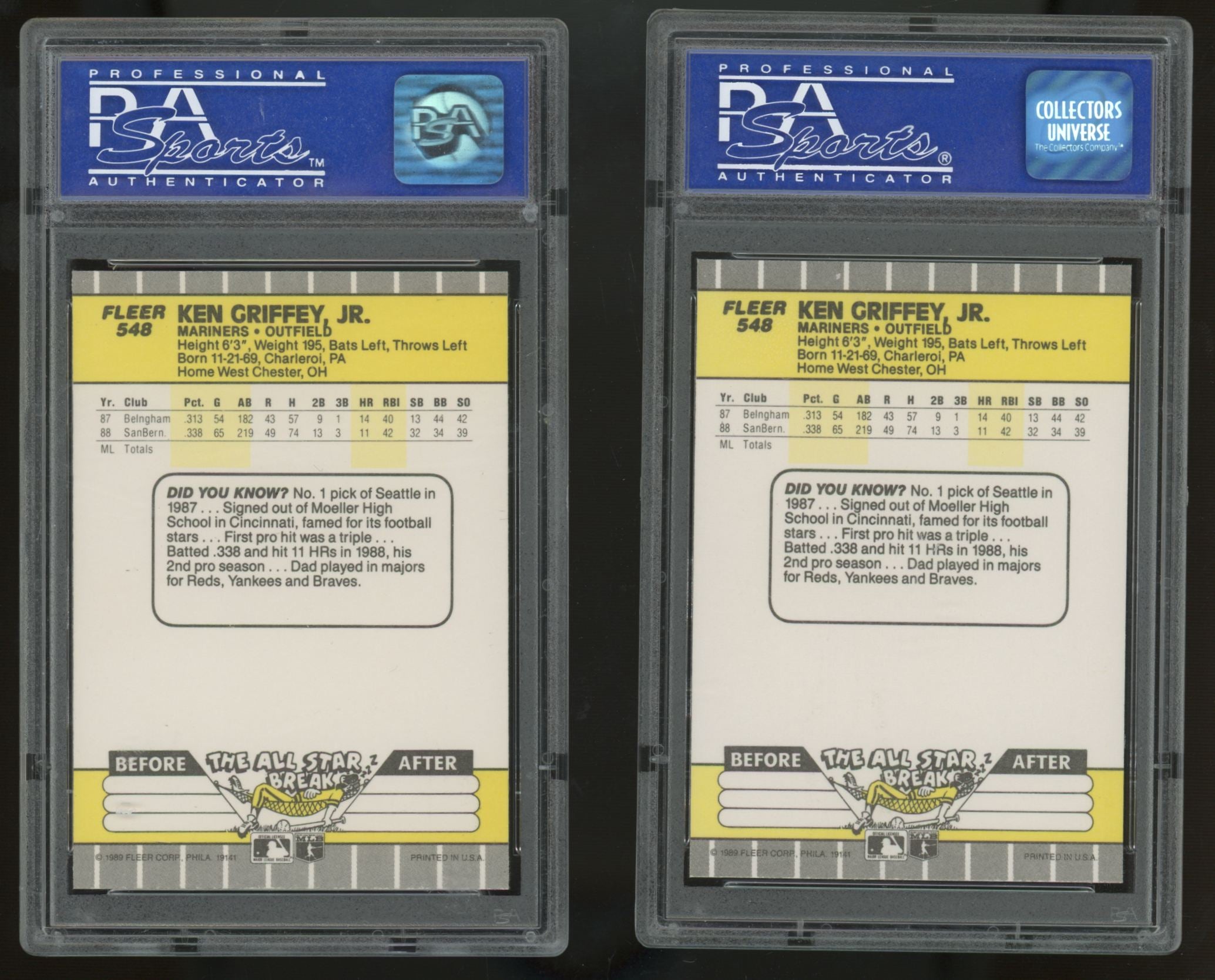 1989 Fleer Ken Griffey Jr. RC #548 PSA 9 Lot of 10