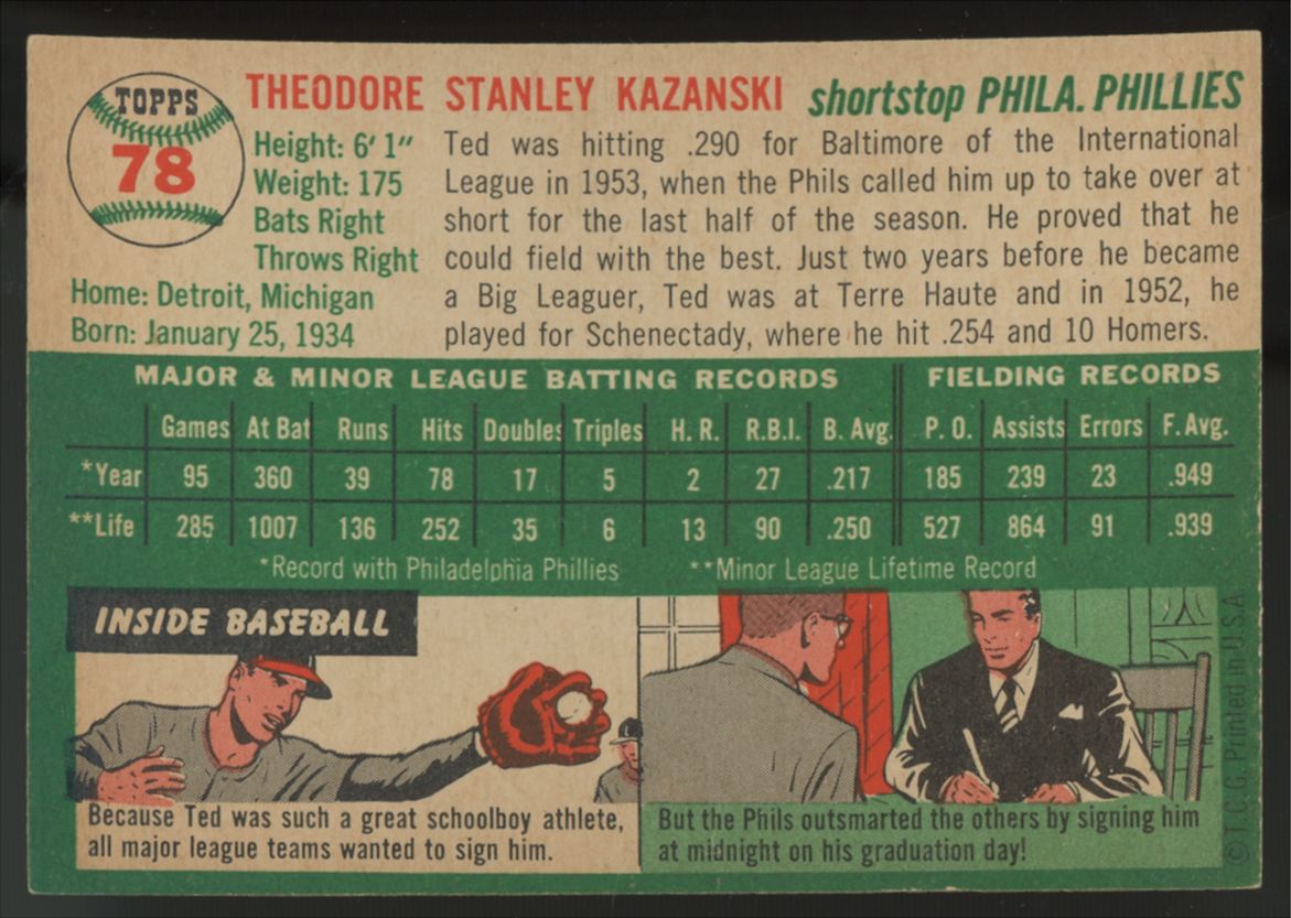 1954 Topps Ted Kazanski #78 NM