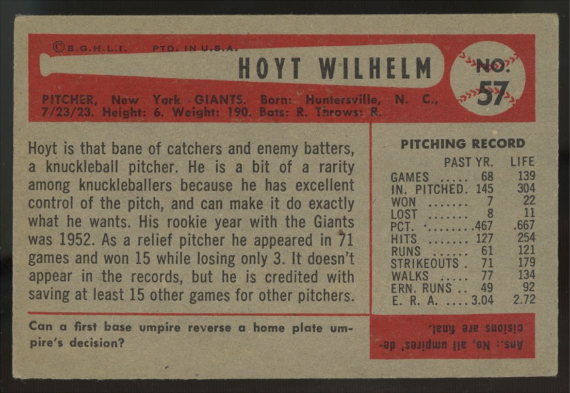 1954 Bowman Hoyt Wilhelm #57 VG/EX