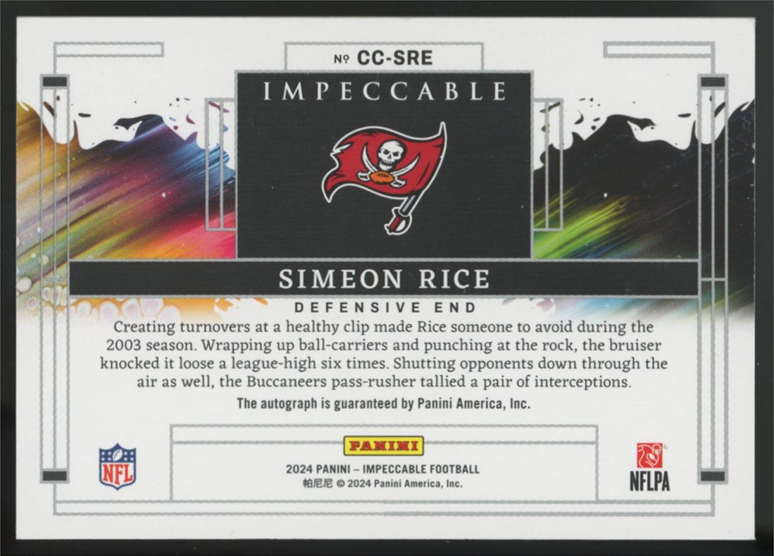 2024 Impeccable Simeon Rice Silver Canvas Creations Auto /49 #CC-SRE