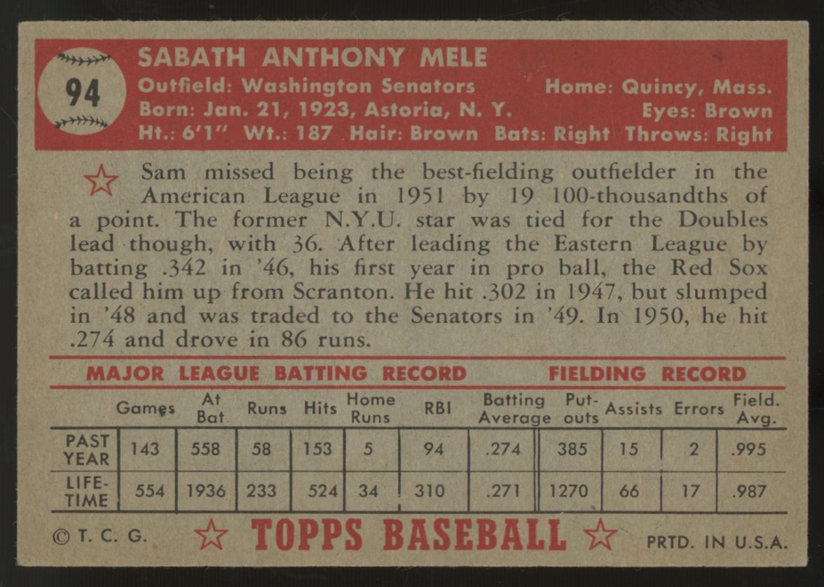 1952 Topps Sam Mele #94 EX+