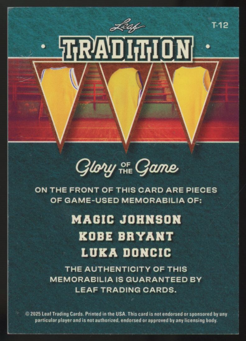 2025 Leaf Glory of the Game Johnson / Bryant / Doncic Tradition Triple Patch /35