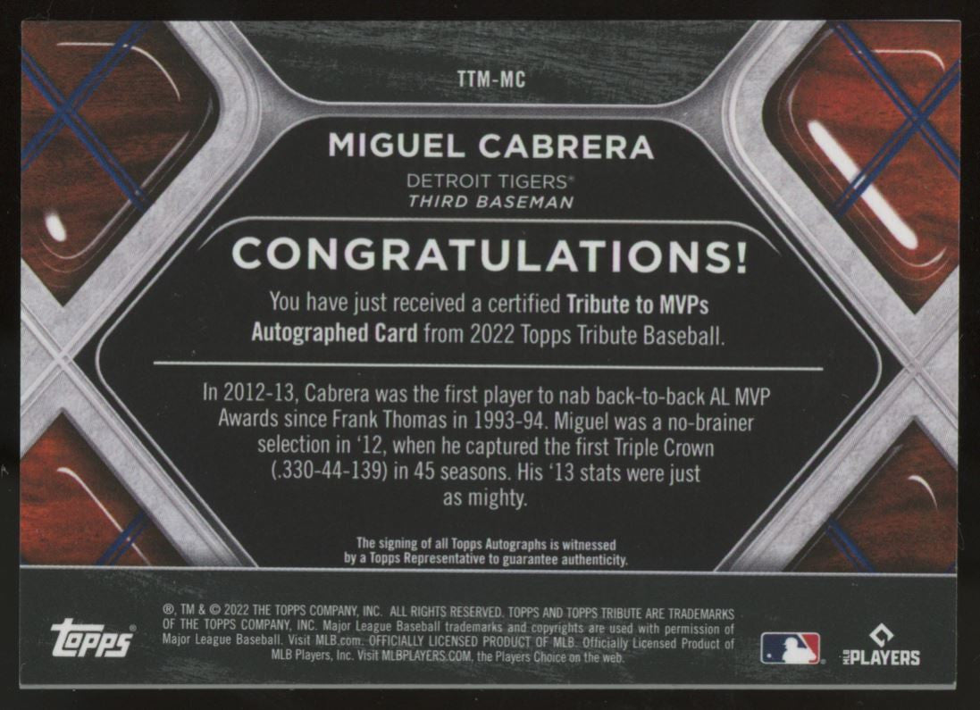 2022 Tribute Miguel Cabrera MVPs Auto /50 #TTM-MC