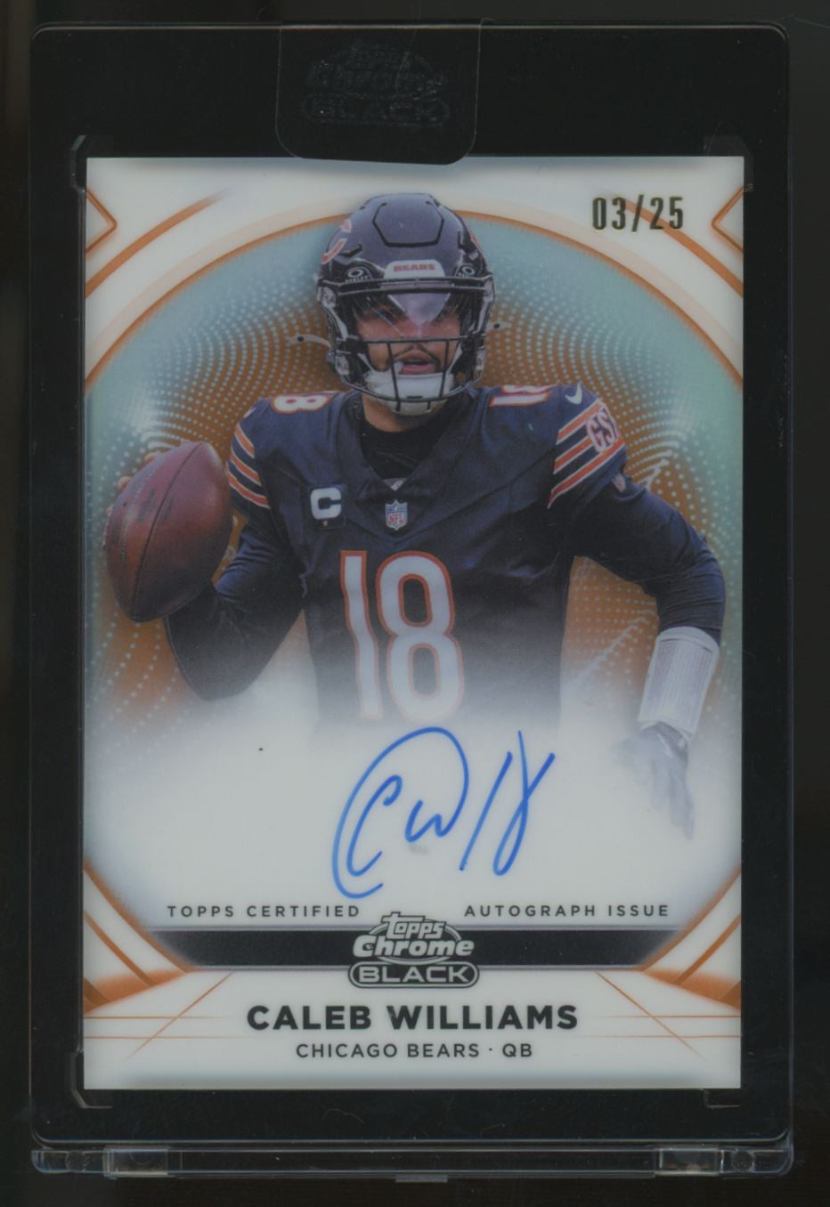 2025 Topps Chrome Black Caleb Williams Orange Ivory Auto /25 #IA-CW