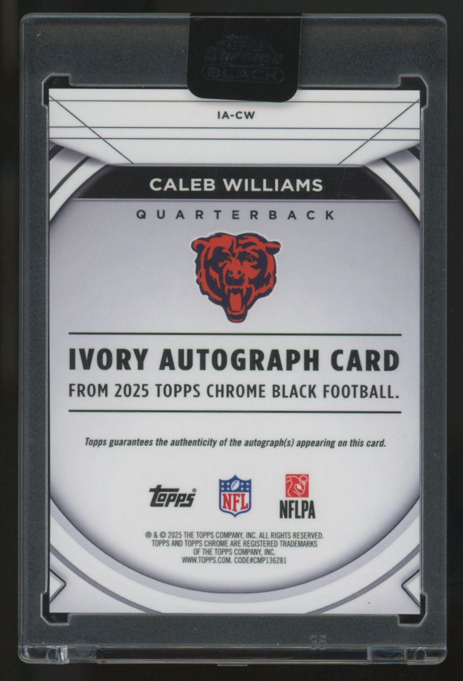 2025 Topps Chrome Black Caleb Williams Orange Ivory Auto /25 #IA-CW