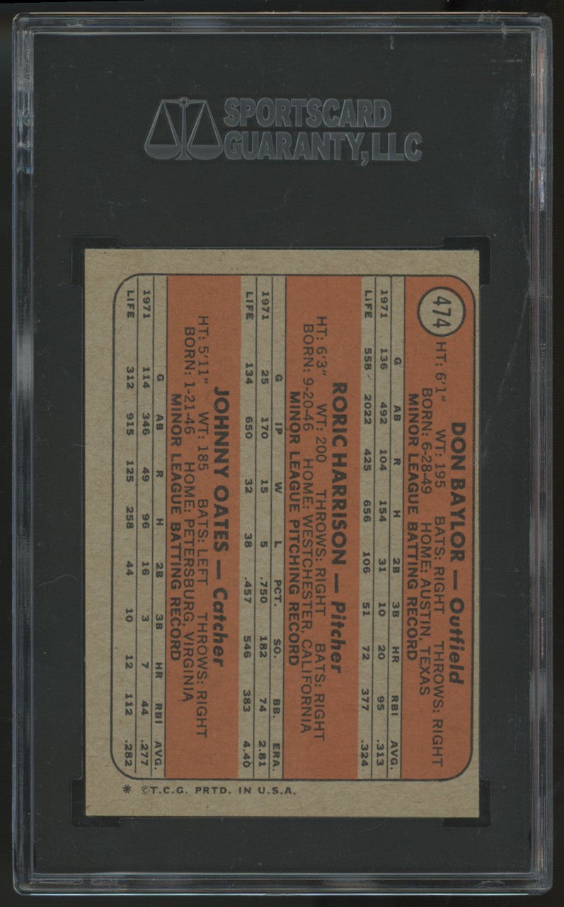 1972 Topps Johnny Oates RC Rookie Stars #474 SGC 7