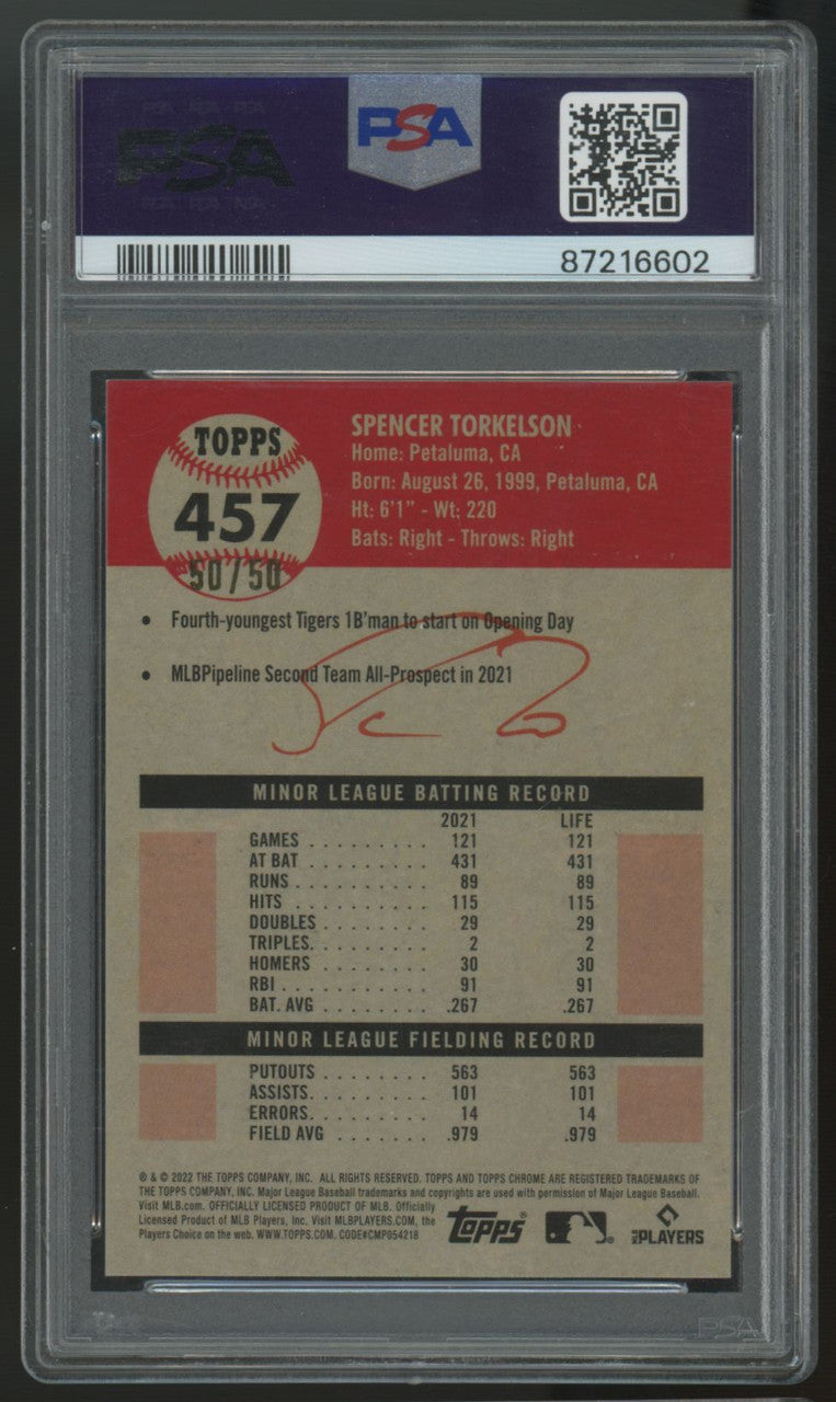 2022 Topps Chrome Platinum Anniversary Spencer Torkelson RC Gold /50 #457 PSA 10