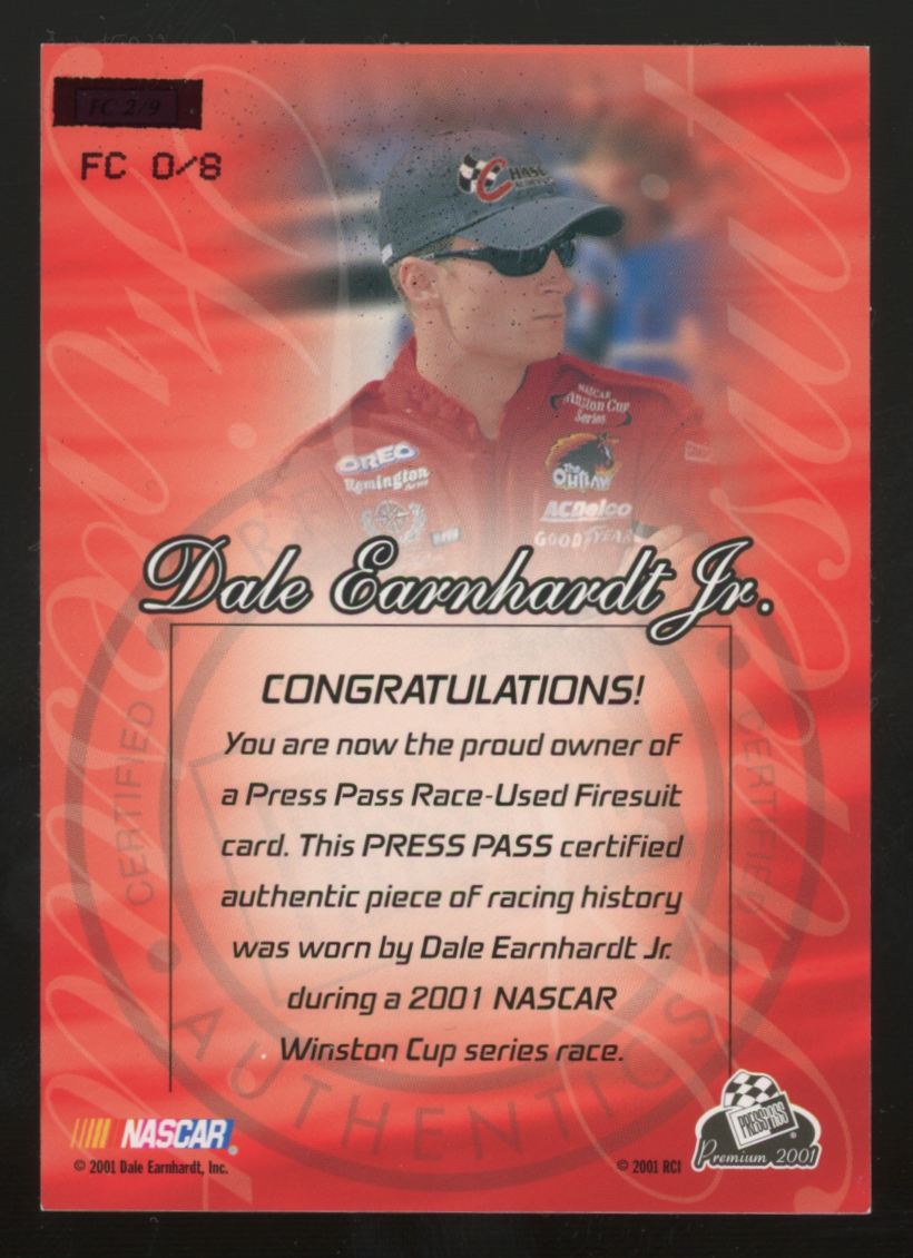 2001 Press Pass Authentics Dale Earnhardt Jr. Firesuit Patch /100 #FC-0/8