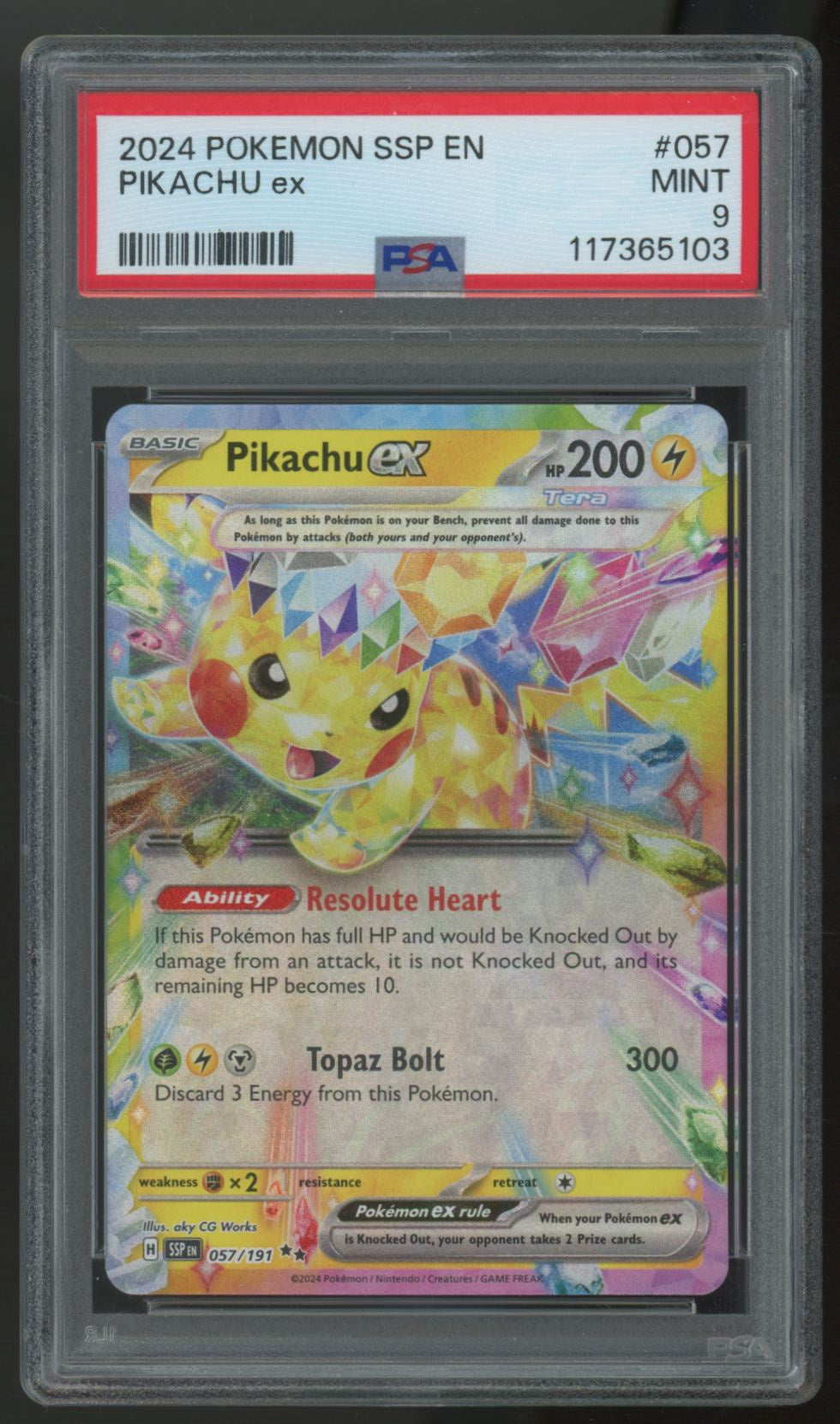 2024 Pokemon Pikachu ex Surging Sparks Holo #057 PSA 9 (C)