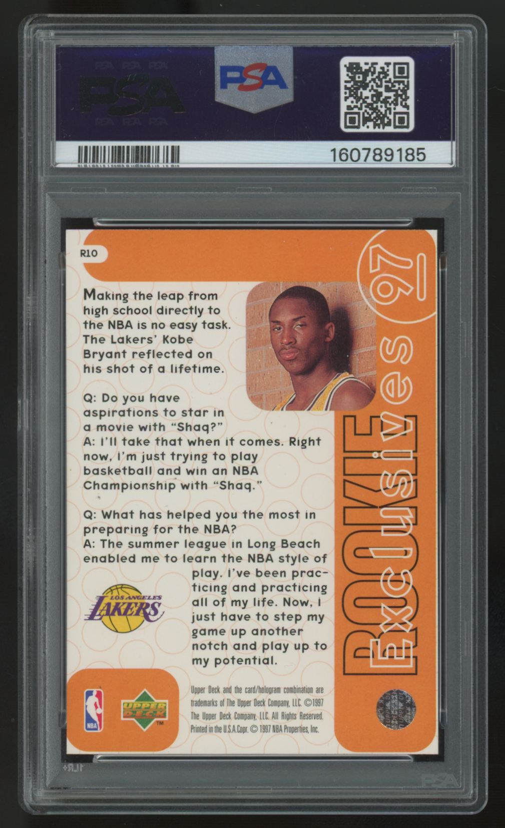 1996-97 Upper Deck Kobe Bryant RC Rookie Exclusives #R10 PSA 8