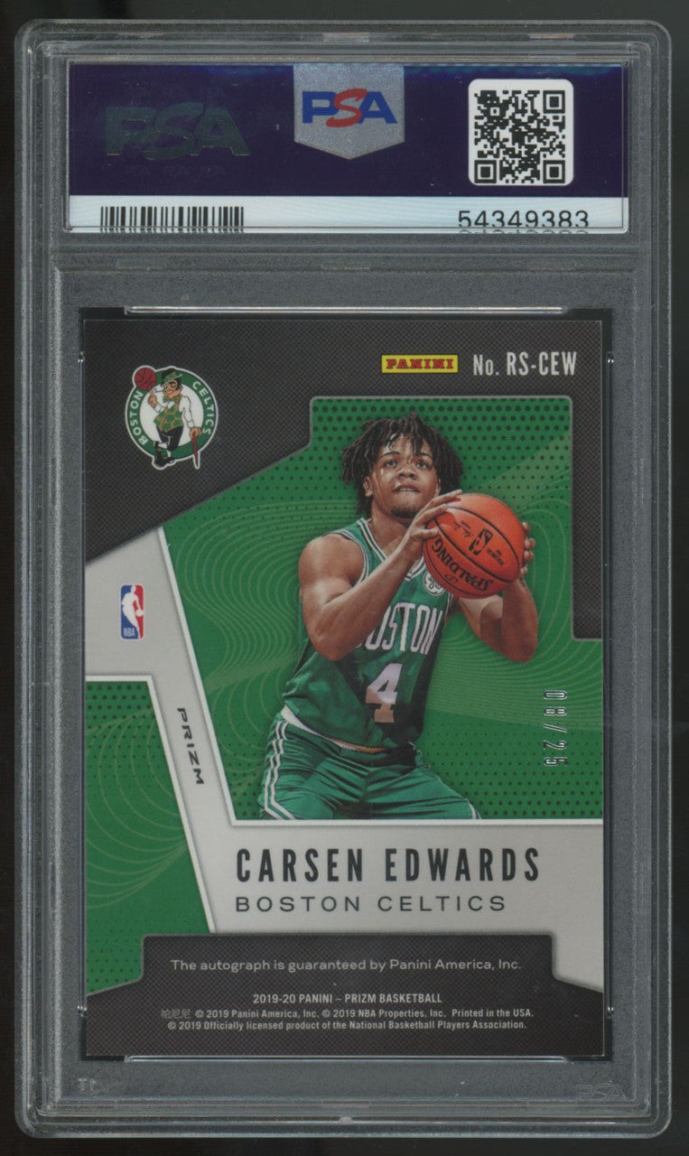 2019-20 Panini Prizm Carsen Edwards RC Auto Green Shimmer /25 #RS-CEW PSA 9