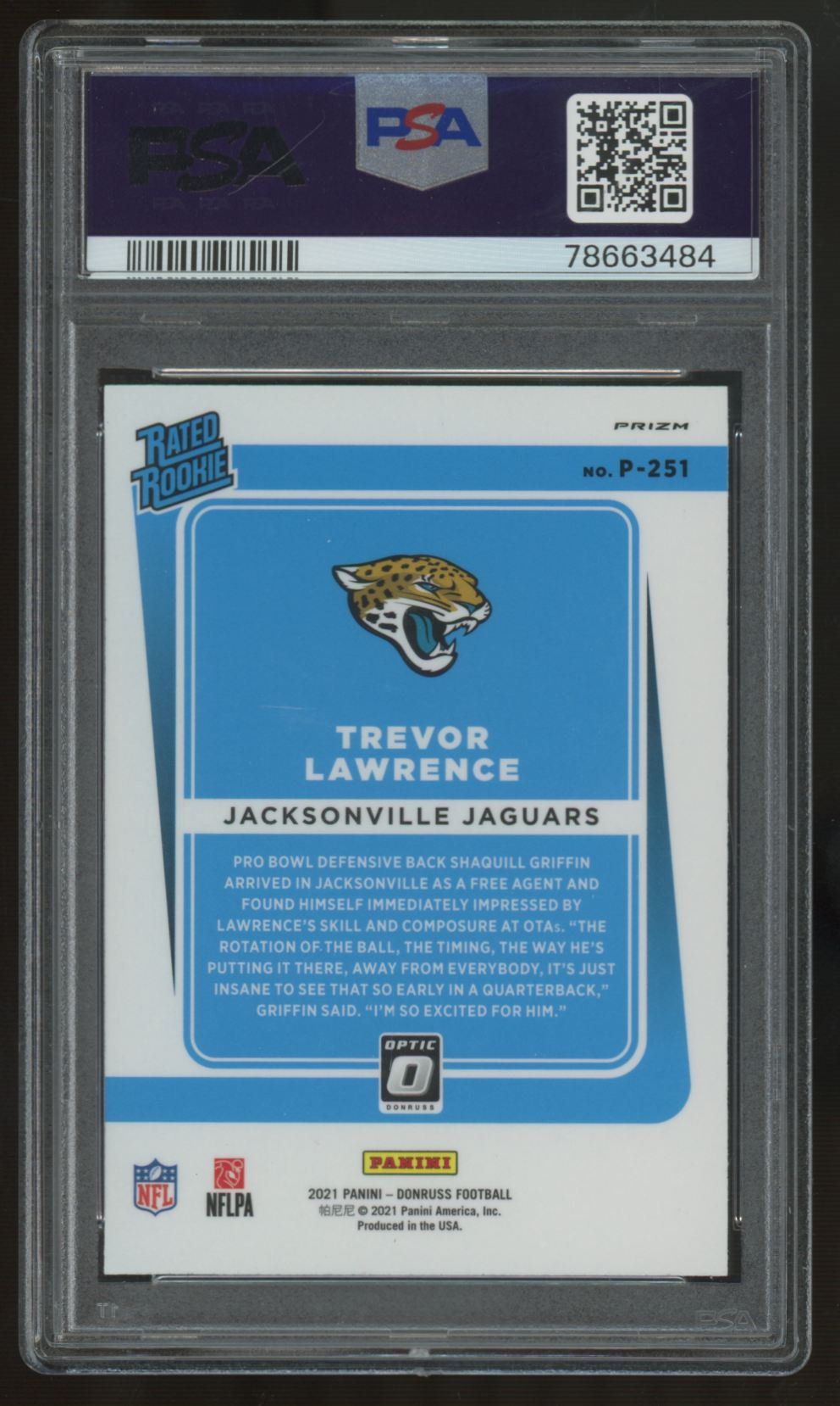 2021 Donruss Optic Preview Trevor Lawrence RC Rated Rookie Pink #P-251 PSA 9