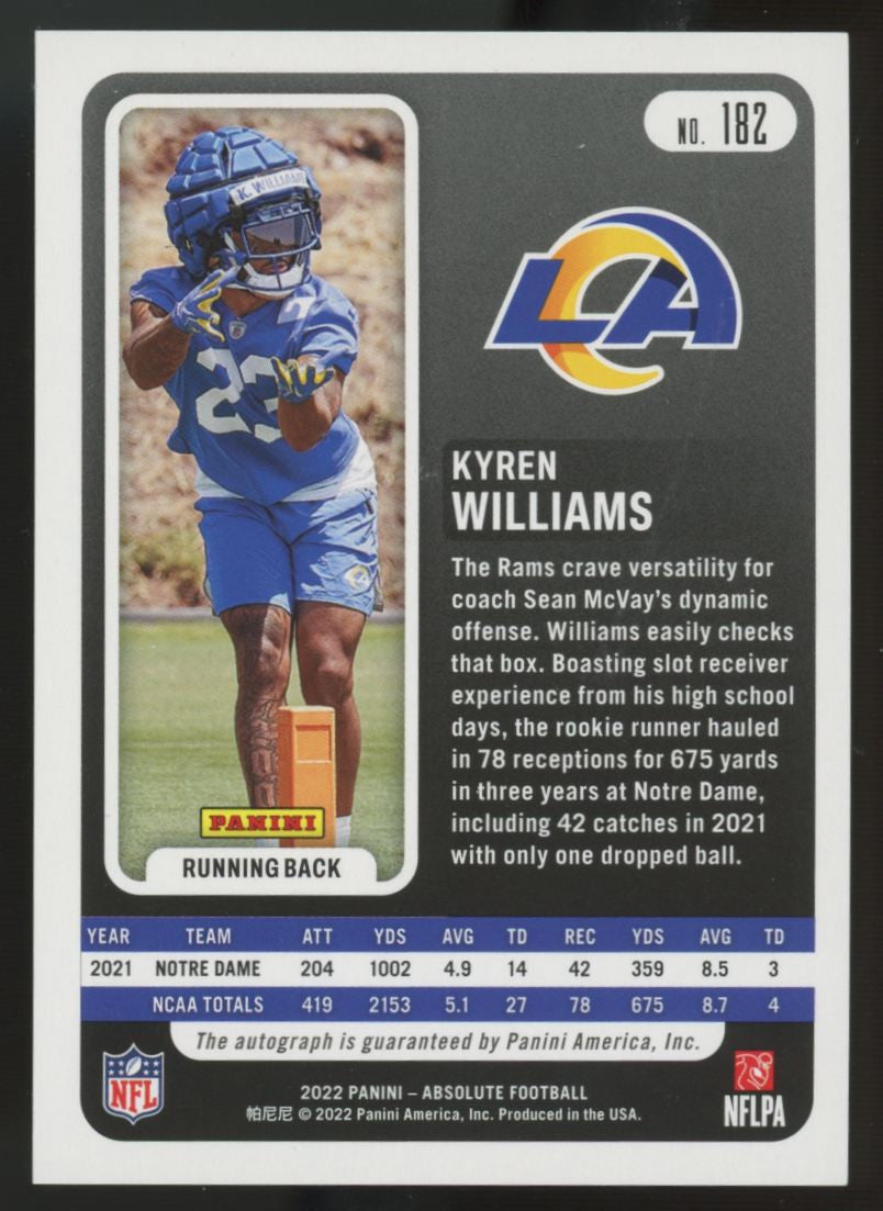 2022 Panini Absolute Kyren Williams RC Green Wave Auto /15 #182