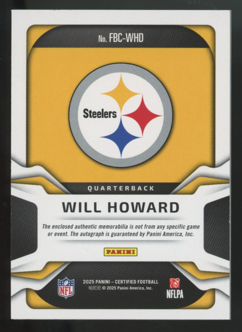 2025 Certified Will Howard RC Freshman Fabric Mirror Teal Patch Auto RPA /199