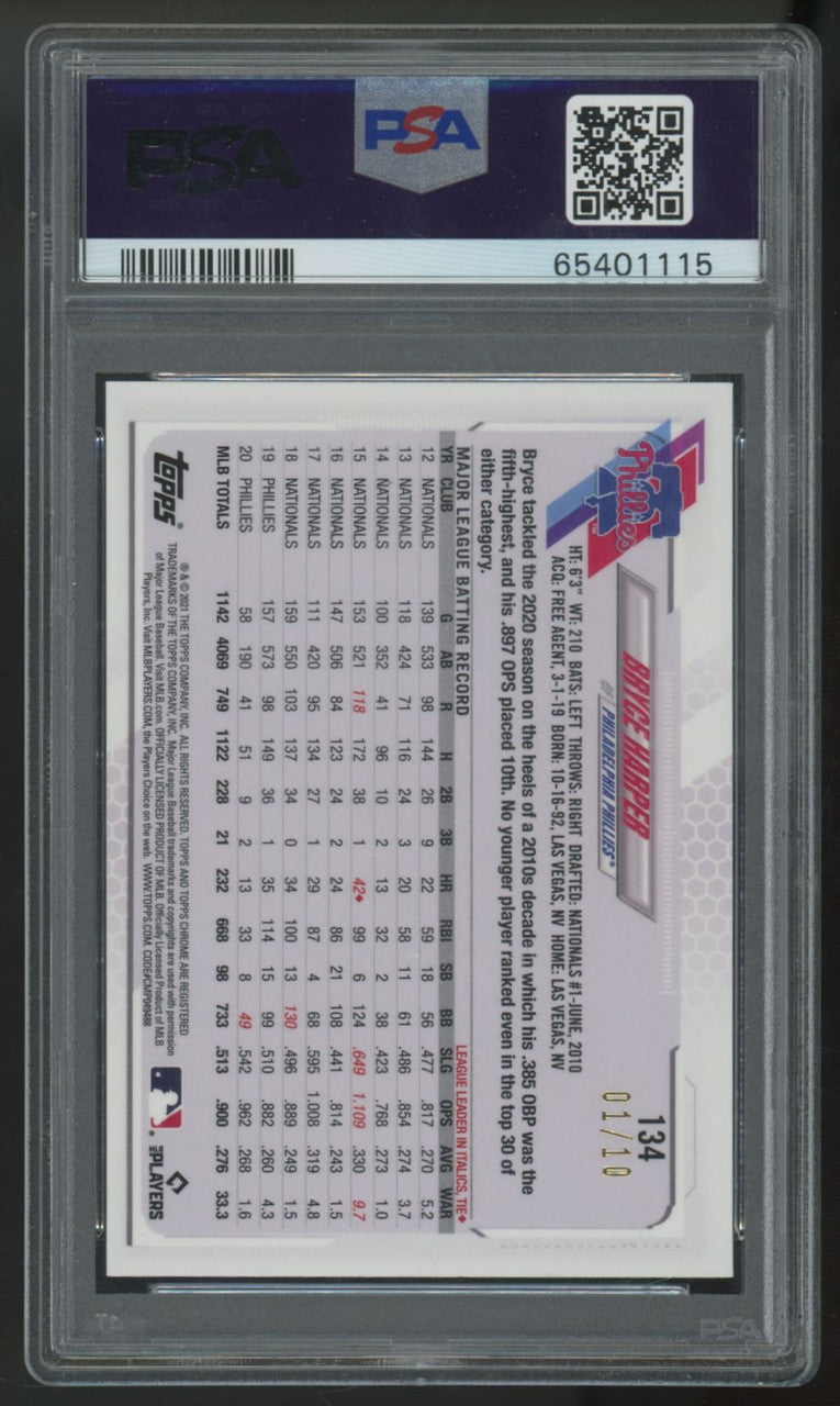 2021 Topps Chrome Ben Baller Bryce Harper Rose Gold Refractor /10 #134 PSA 9