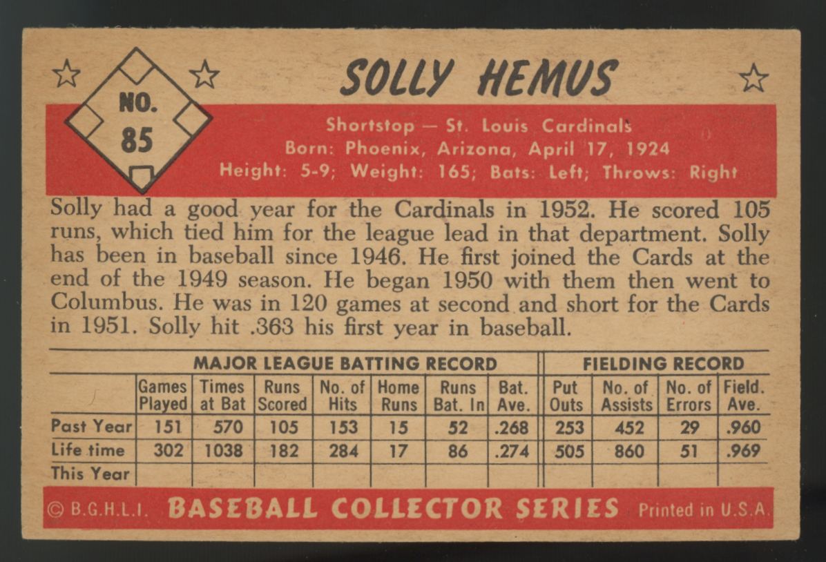 1953 Bowman Color Solly Hemus #85 EX