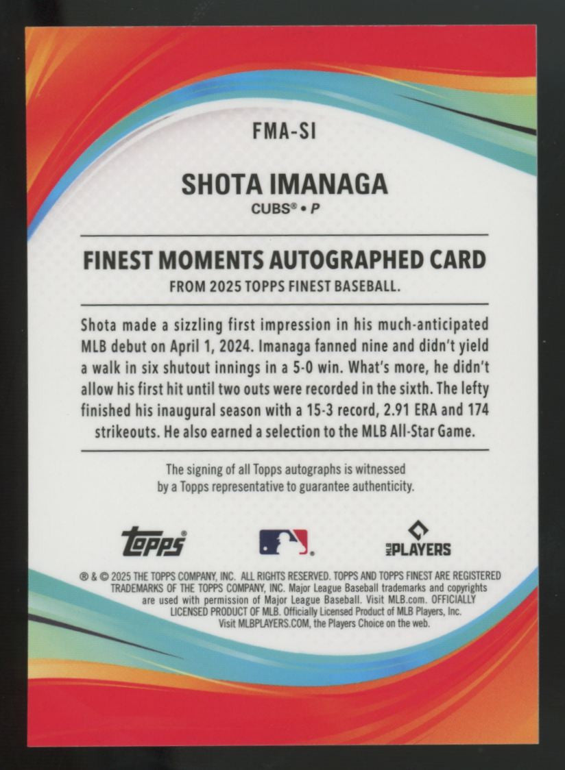 2025 Topps Finest Shota Imanaga Moments Auto #FMA-SI