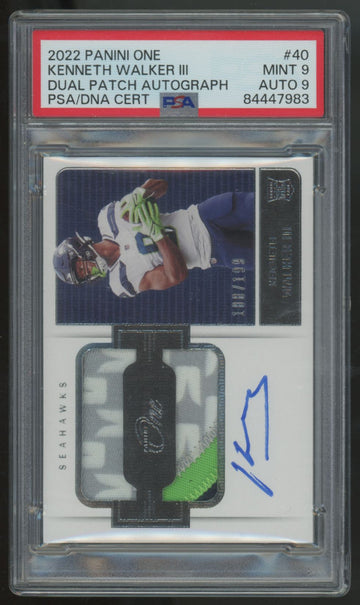 2022 Panini One Kenneth Walker III RC Dual Patch Auto RPA /199 #40 PSA 9 9