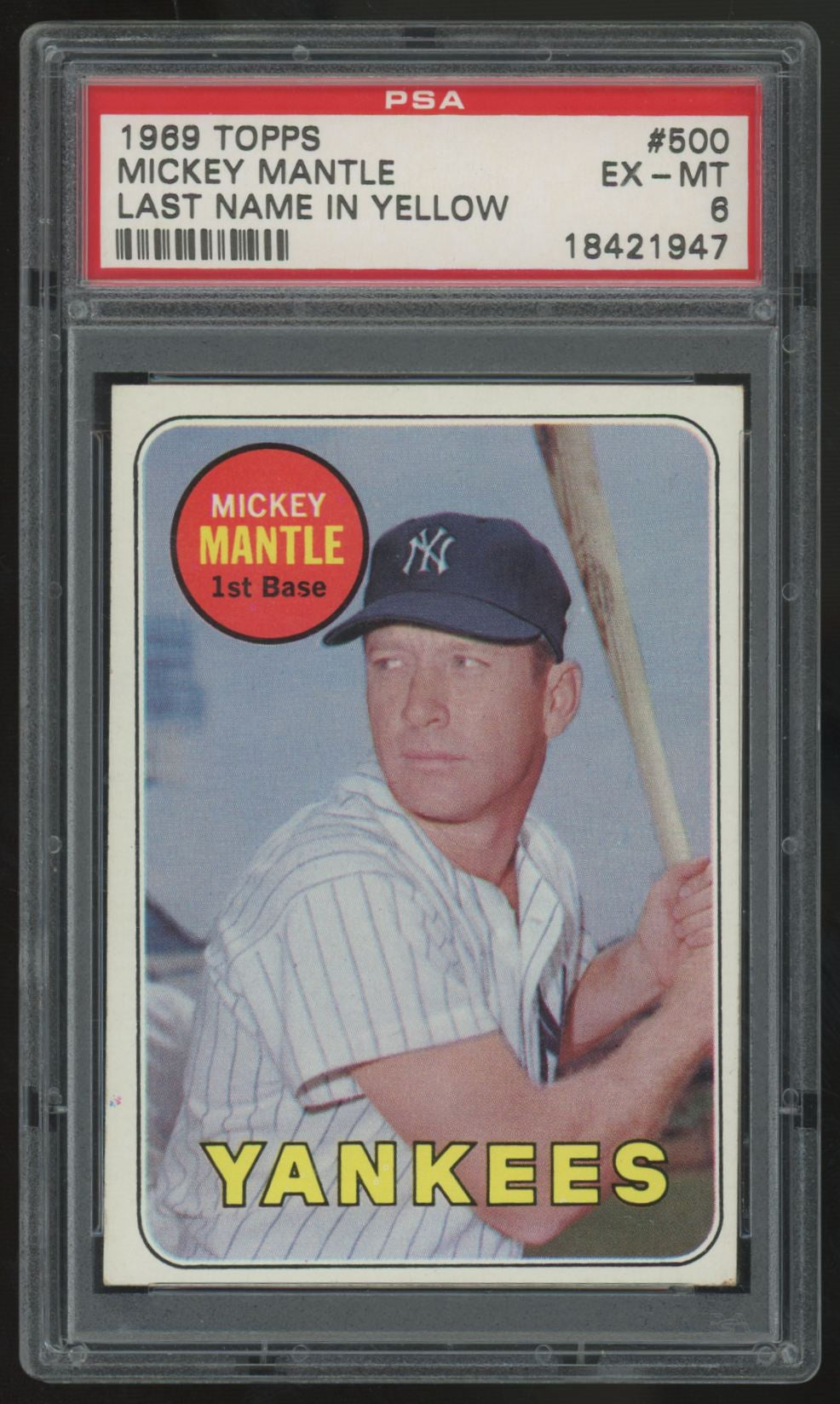 1969 Topps Mickey Mantle Last Name In Yellow #500 PSA 6 *947