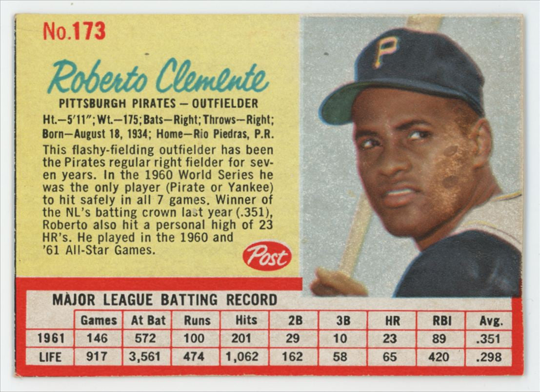 1962 Post Roberto Bob Clemente #173 VG