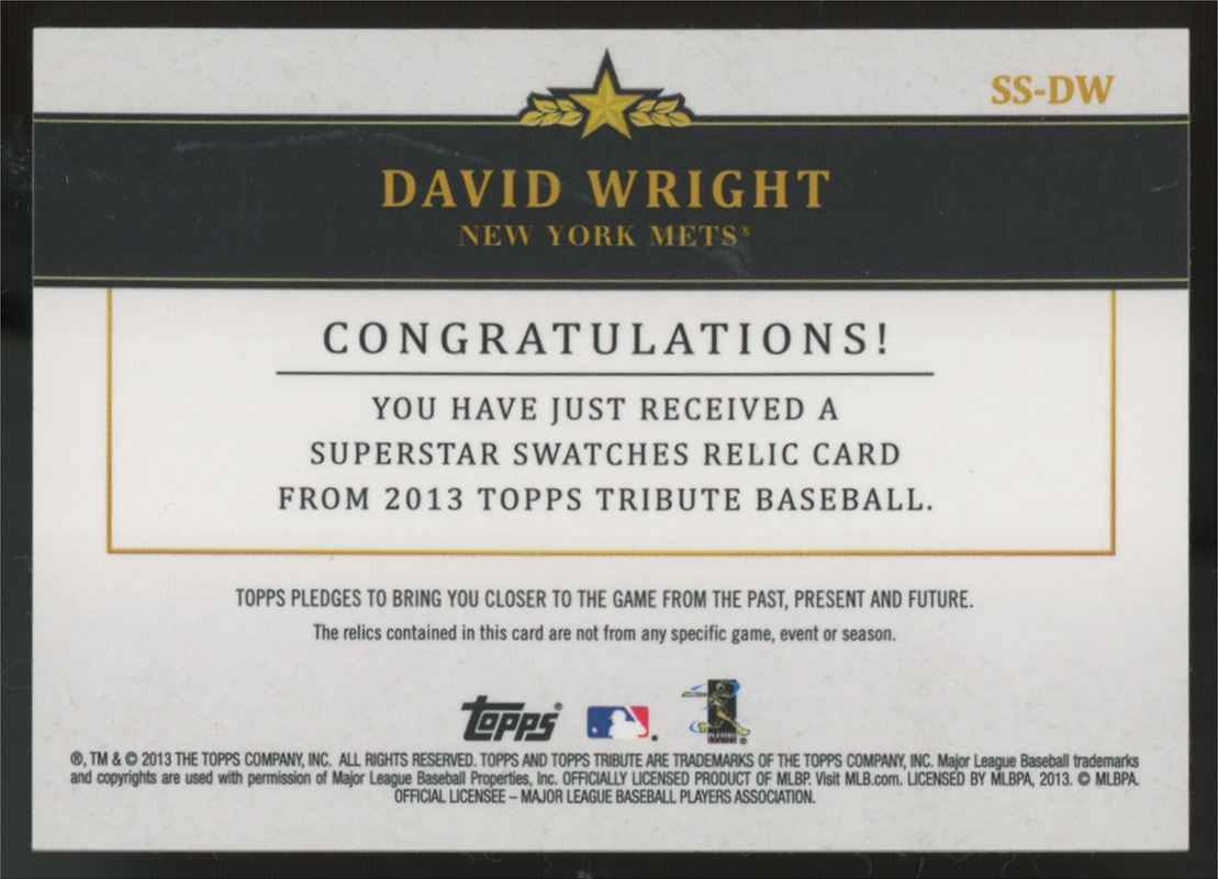 2013 Topps Tribute David Wright Gold Superstar Swatches Dual Patch /15 #SS-DW