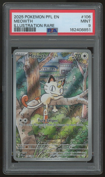 2025 Pokemon Meowth Phantasmal Flames Illustration Rare #106 PSA 9