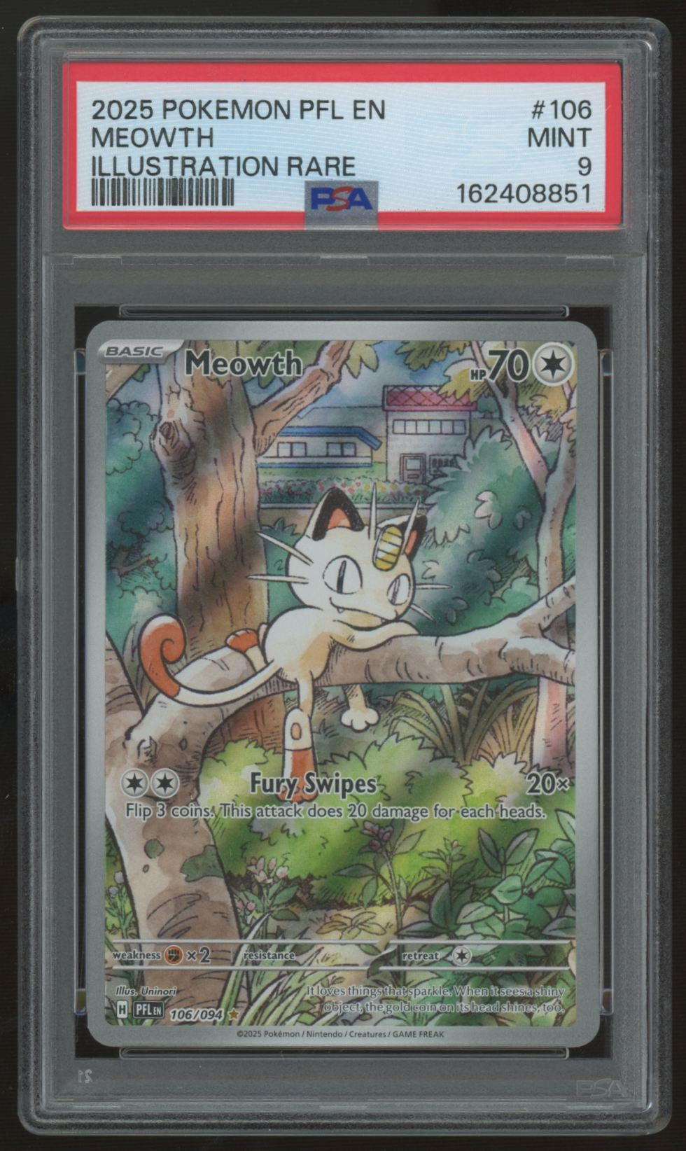 2025 Pokemon Meowth Phantasmal Flames Illustration Rare #106 PSA 9