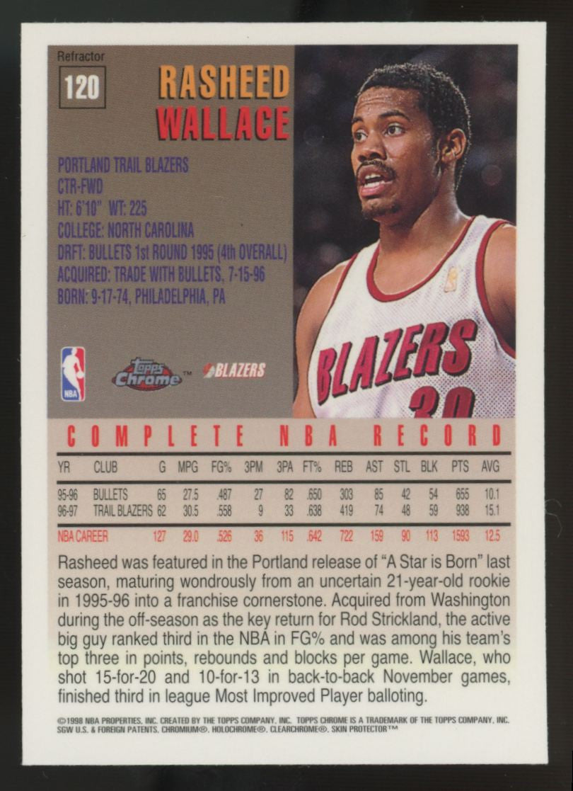 1997-98 Topps Chrome Rasheed Wallace Refractor #120
