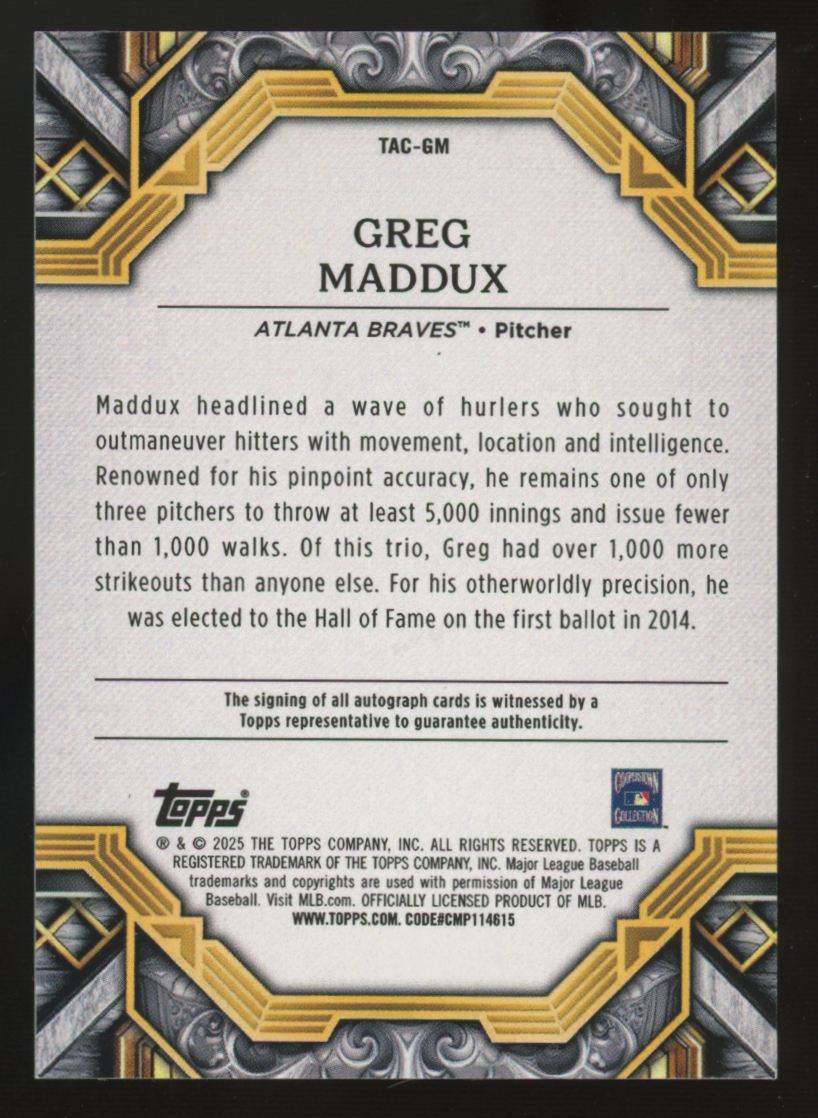 2025 Topps Transcendent Greg Maddux Blue Auto /15 #TAC-GM