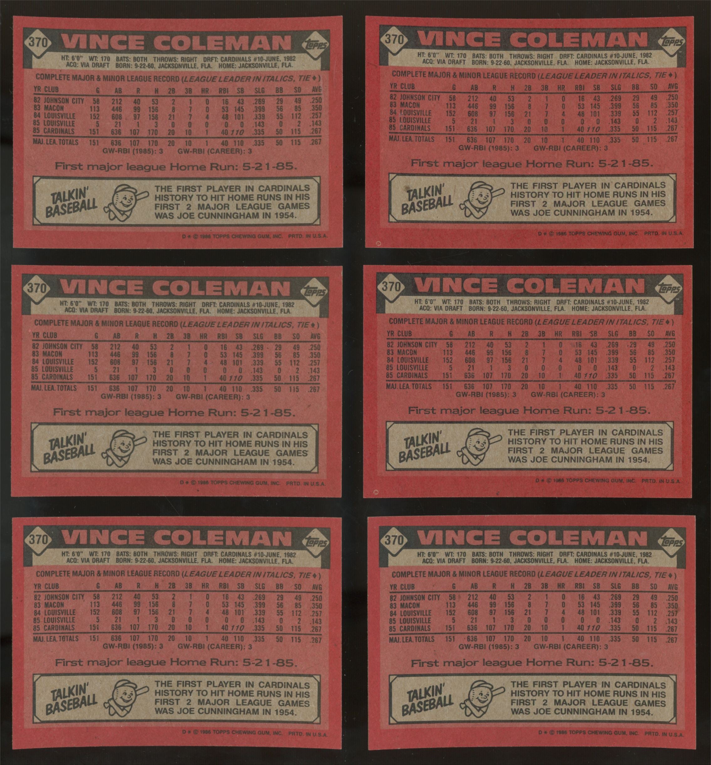 1986 Topps Vince Coleman #370 (Lot of 42)