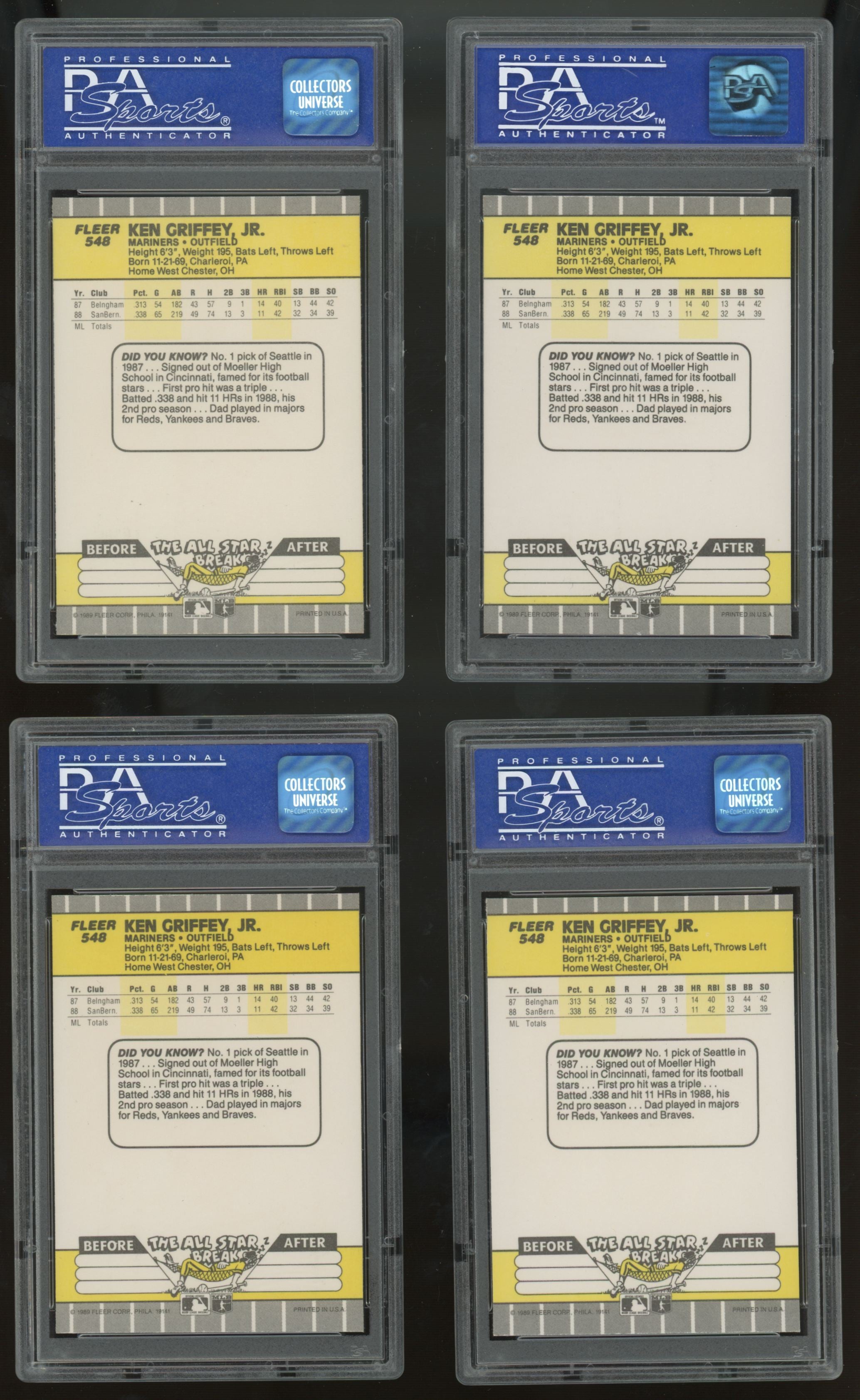 1989 Fleer Ken Griffey Jr. RC #548 PSA 9 Lot of 10