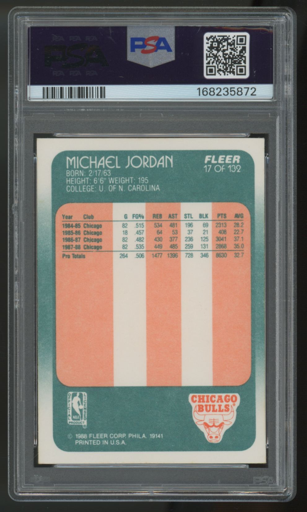 1988-89 Fleer Michael Jordan #17 PSA 7