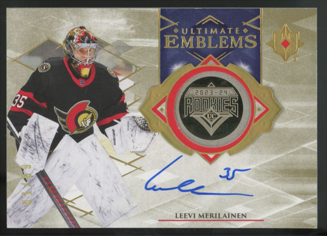 2023-24 Ultimate Collection Leevi Merilainen RC Emblems Auto /99 #UE-LM