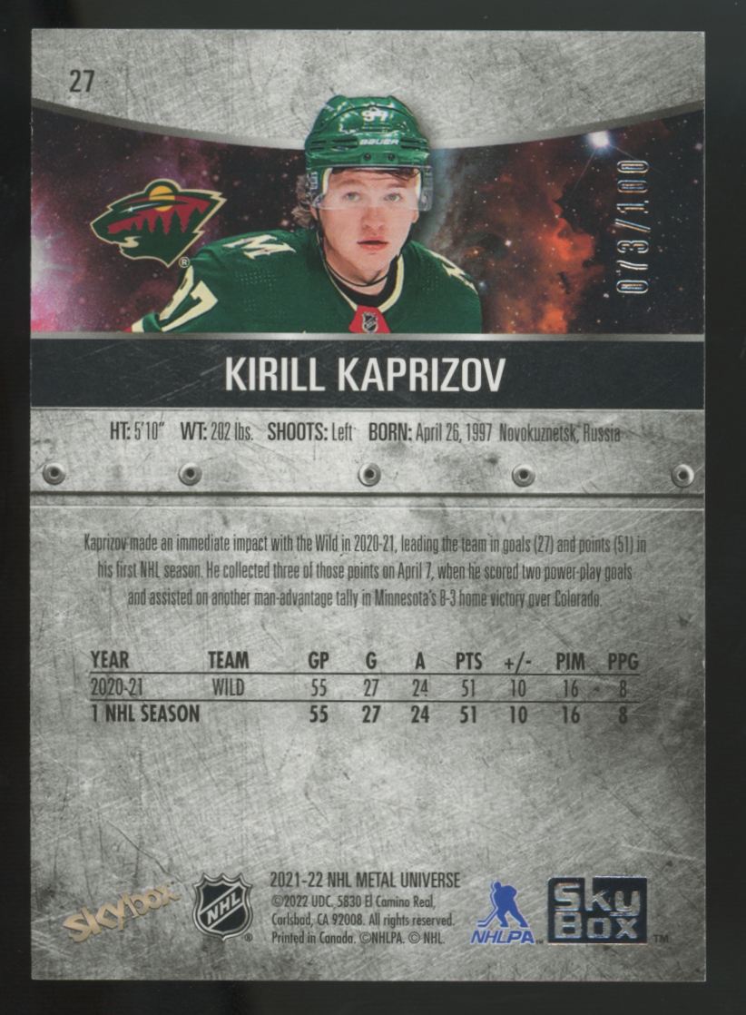2021-22 Skybox Metal Kirill Kaprizov Red Precious Metal Gems /100 #27