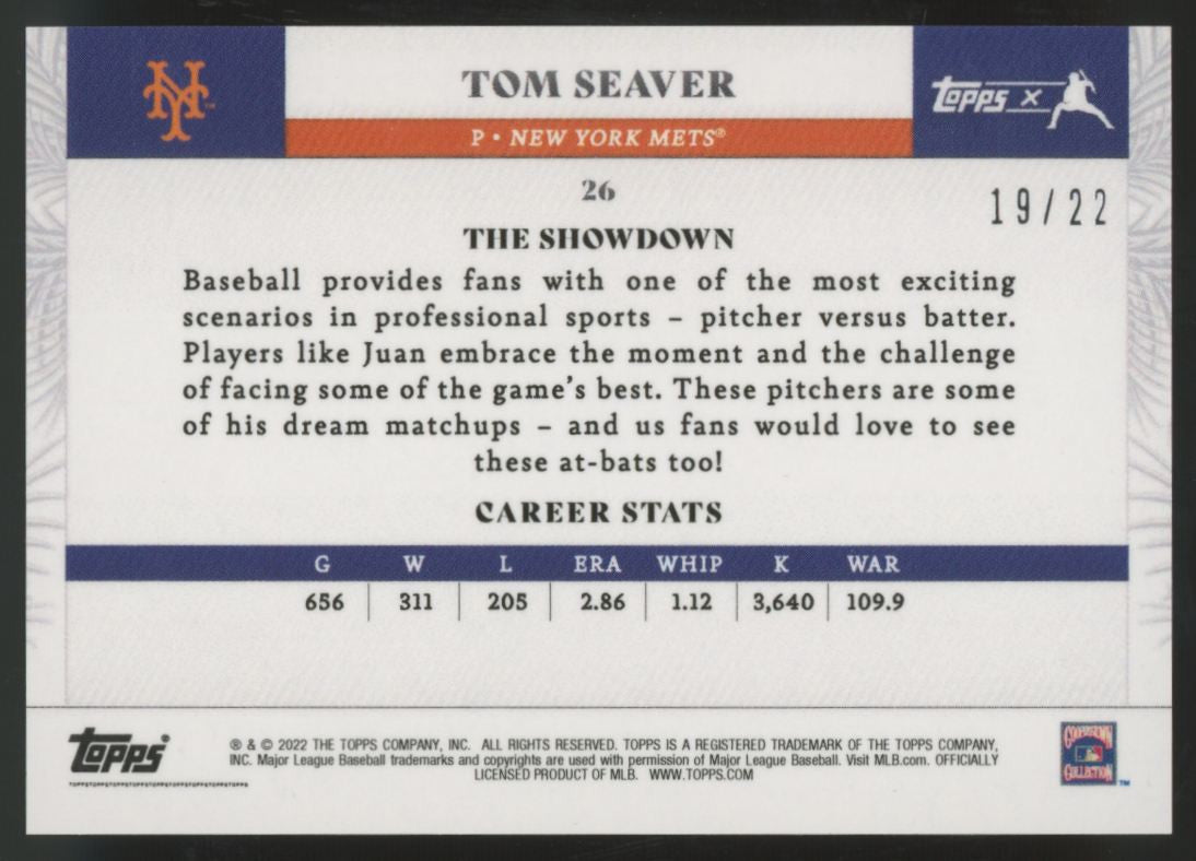 2022 Topps x Juan Soto Tom Seaver The Showdown Orange /22 #26