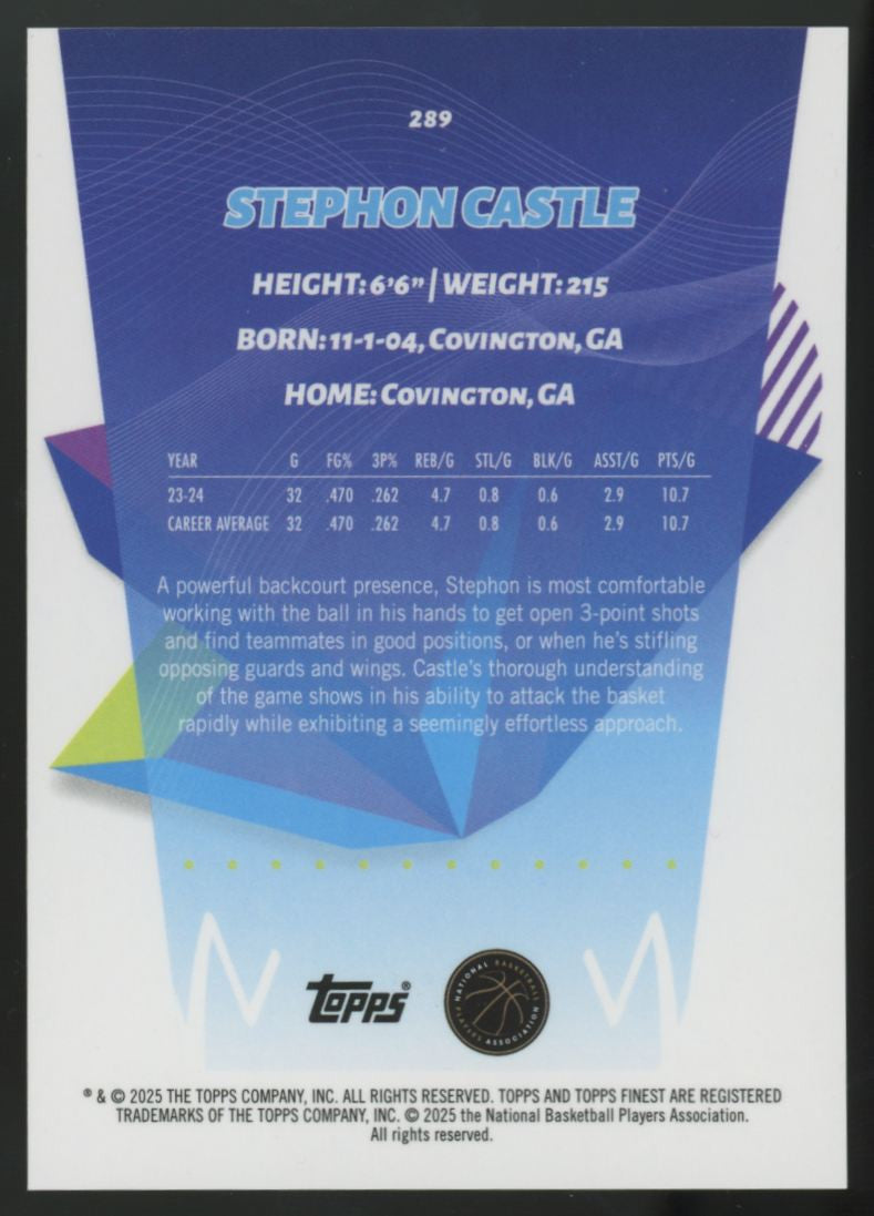 2024-25 Topps Finest Stephon Castle RC Blue X-Fractor /49 #289