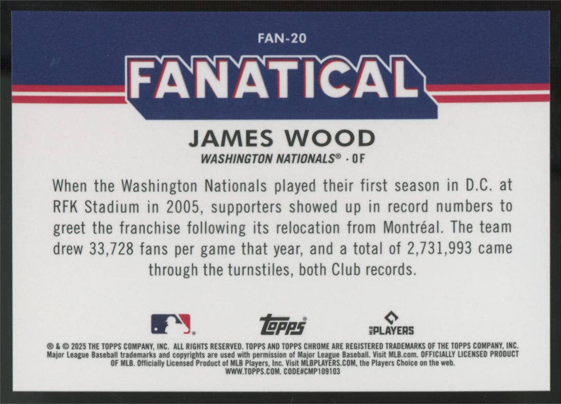 2025 Topps Chrome James Wood RC Fanatical #Fan-20